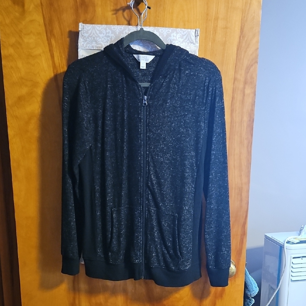 Market & Spruce Womens Charcoal Zip-Up Sweater